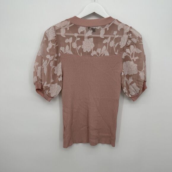 Rosewater Remi Pink Floral Sheer Top Blouse Size Small - Picture 6 of 7